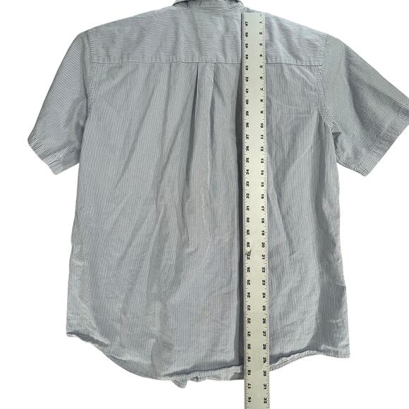 LL Bean Shirt Size L Blue White Stripe Button Up Short Sleeves 100% Cotton STAIN - Picture 4 of 7